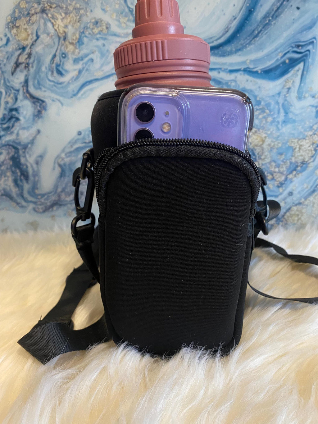 Dog Water Bottle & Carry Bag - Leak Proof Flask with Detachable Bowls (Pink)