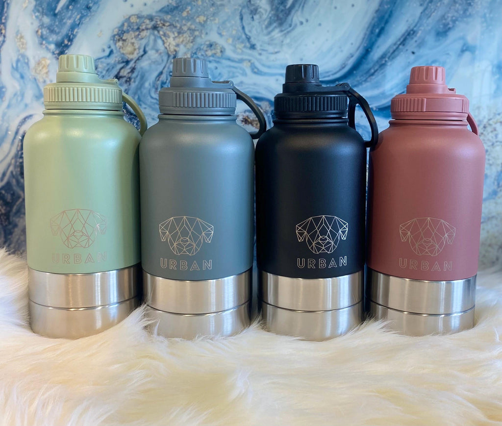 Dog Water Bottle & Carry Bag - Leak Proof Flask with Detachable Bowls (Grey)