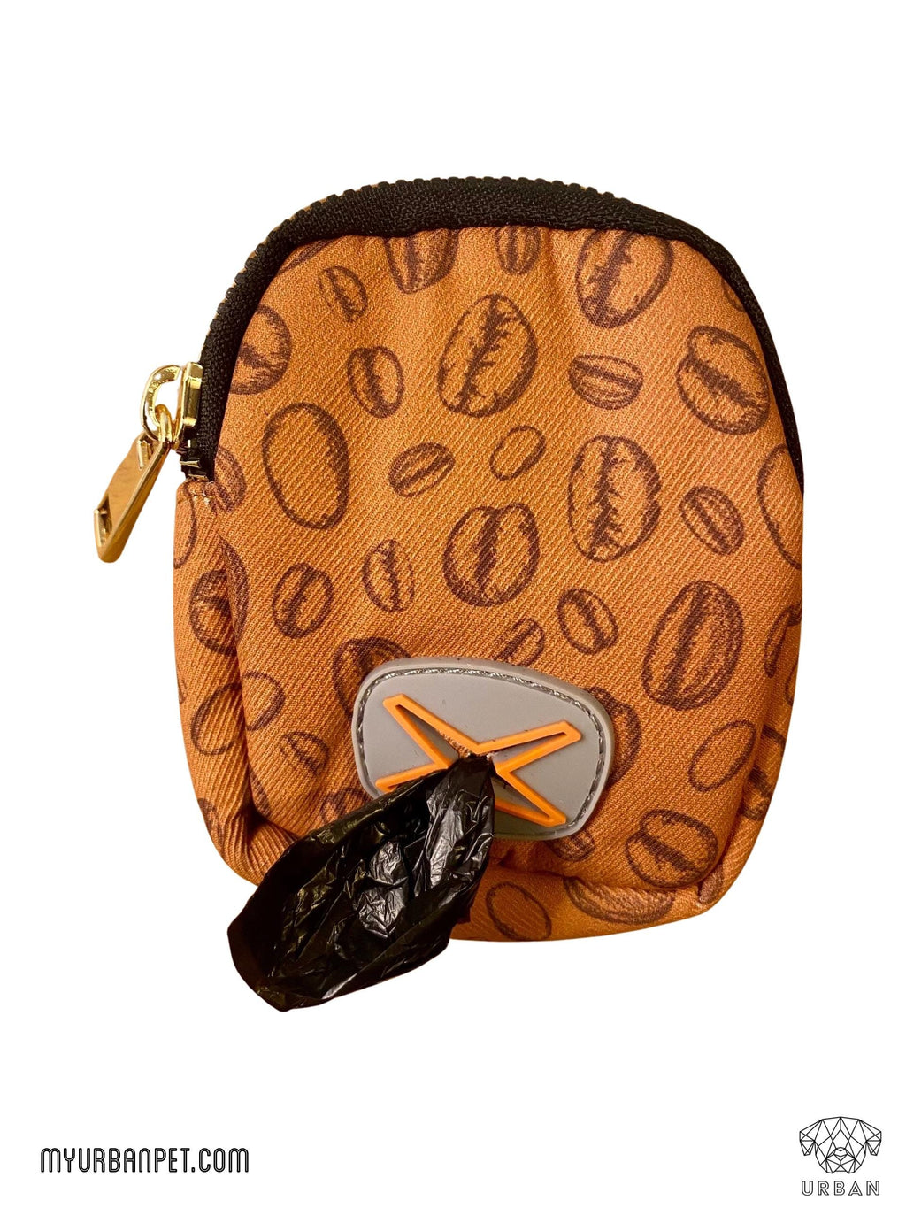 Dog Poo Bag Holder Waste Dispenser - orange brown coffee bean print