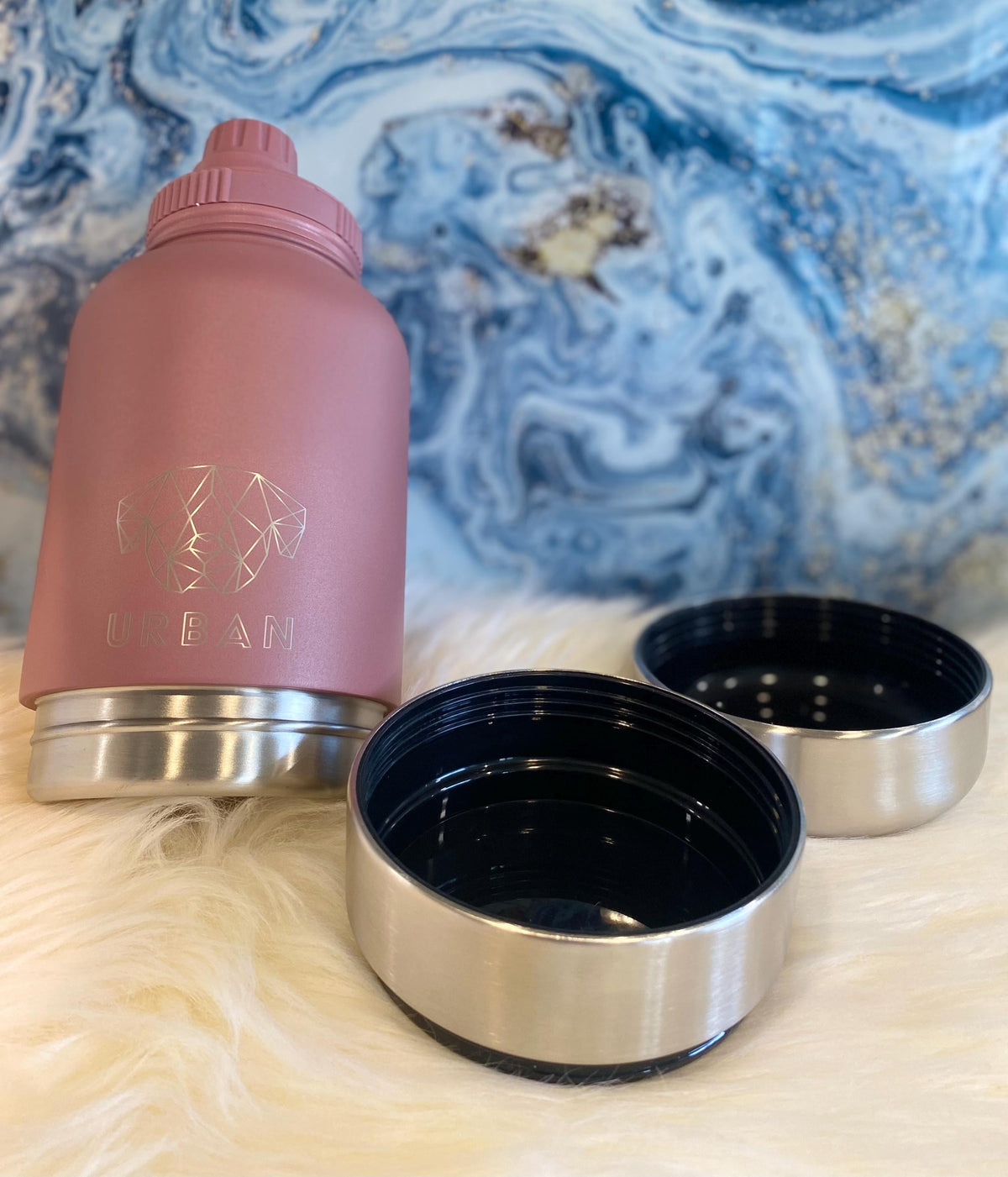 Dog Water Bottle & Carry Bag - Leak Proof Flask with Detachable Bowls (Pink)