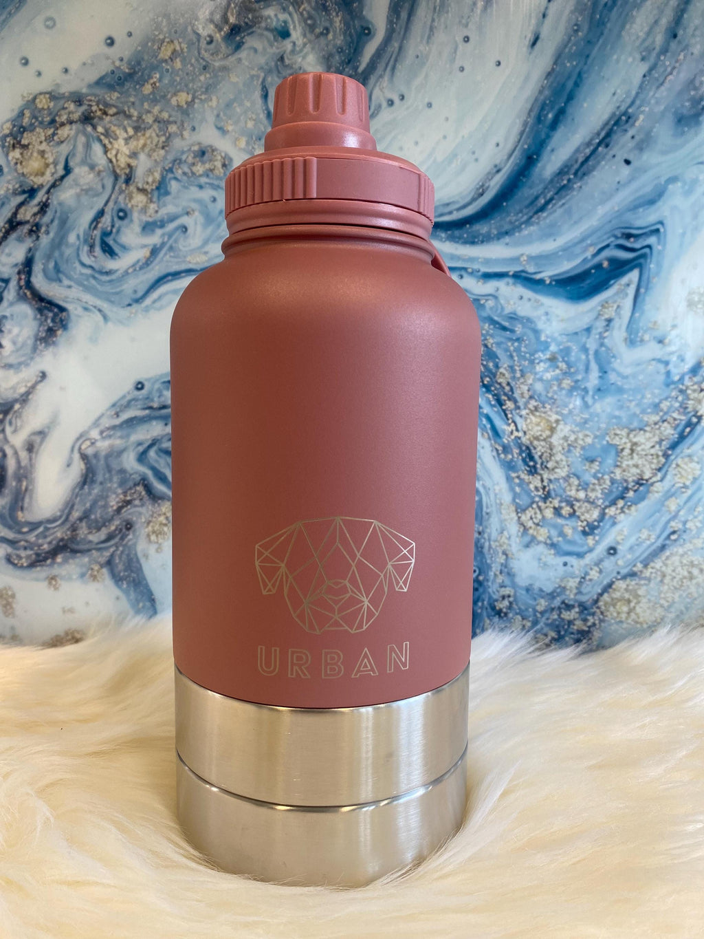 Dog Water Bottle & Carry Bag - Leak Proof Flask with Detachable Bowls (Pink)