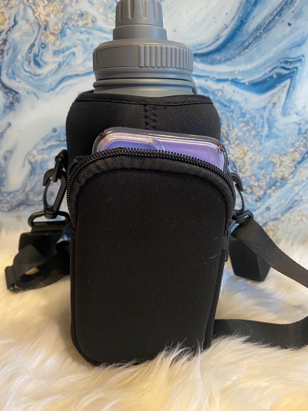 Dog Water Bottle & Carry Bag - Leak Proof Flask with Detachable Bowls (Grey)