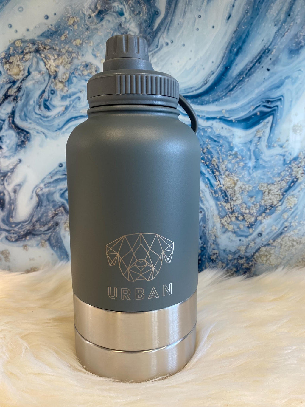 Dog Water Bottle - Leak Proof Flask with Detachable Bowls (Grey)
