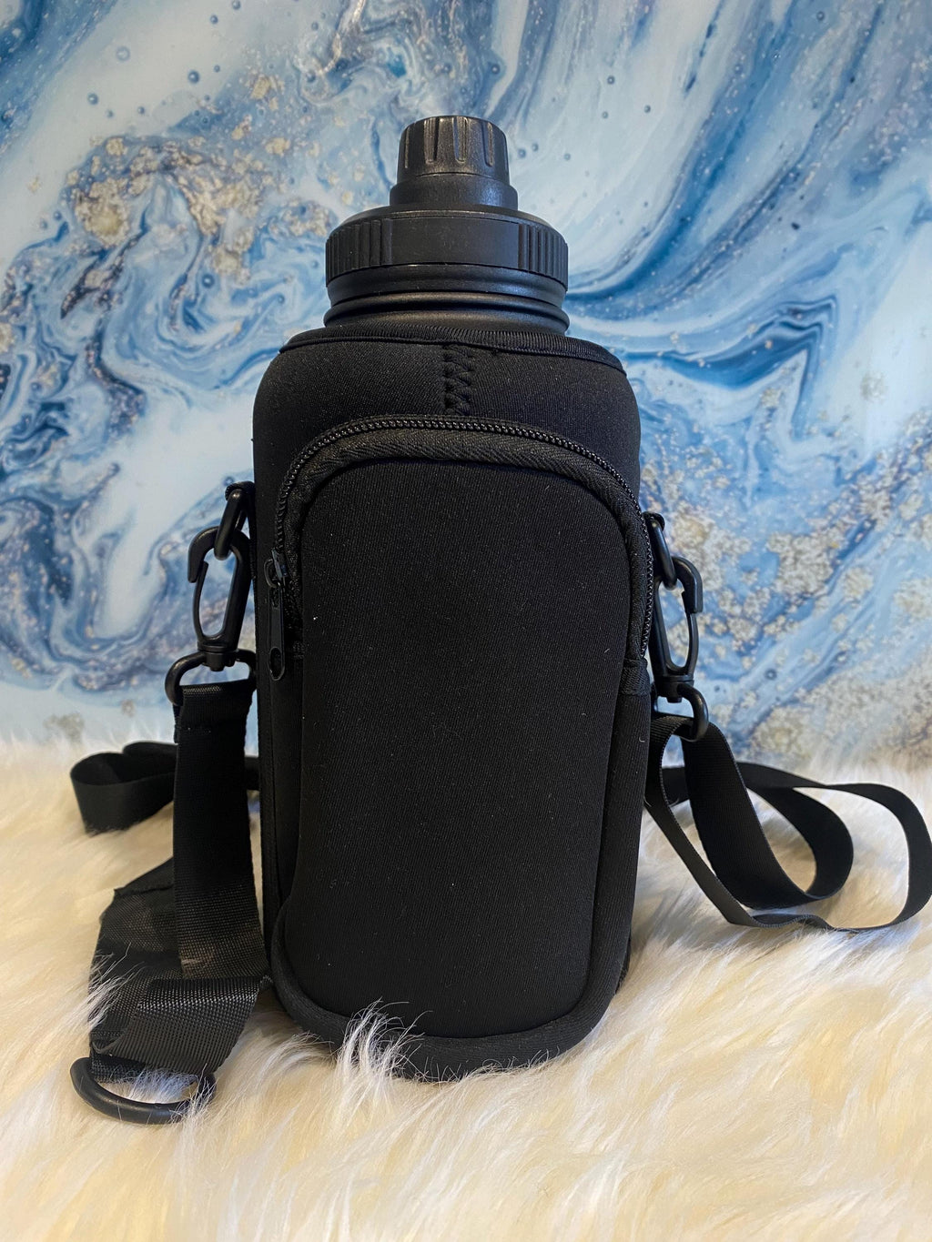 Dog Water Bottle & Carry Bag - Leak Proof Flask with Detachable Bowls (Black)