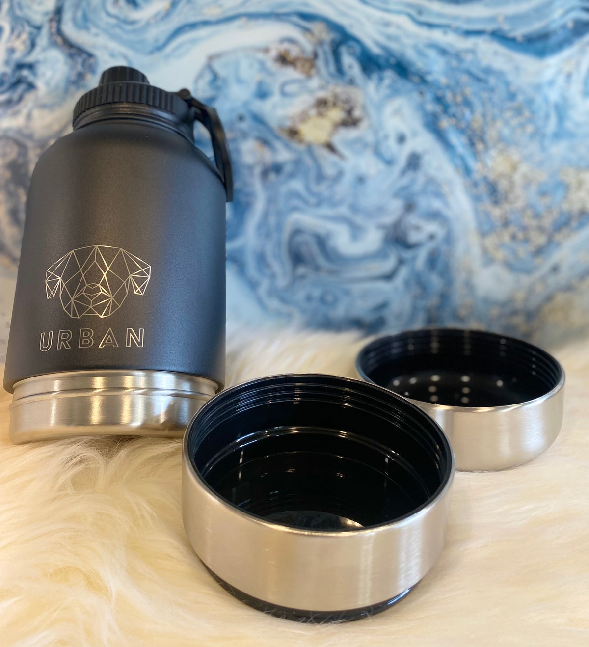 Dog Water Bottle - Leak Proof Flask with Detachable Bowls (Black)